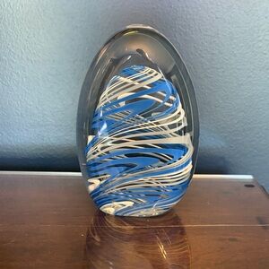 Blue and White Swirl Glass Art Piece